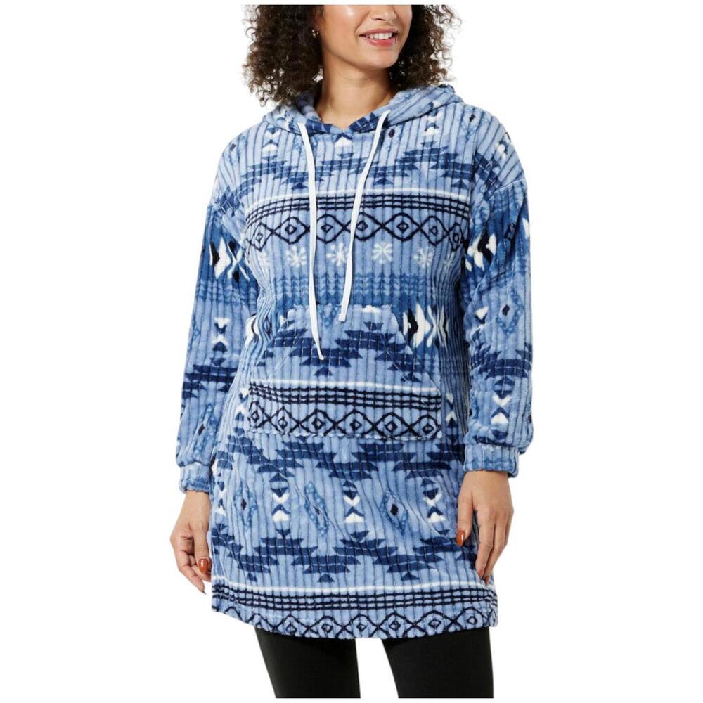 HUE Women's Soft Plaid Hooded Lounger Blue Combo - Regular